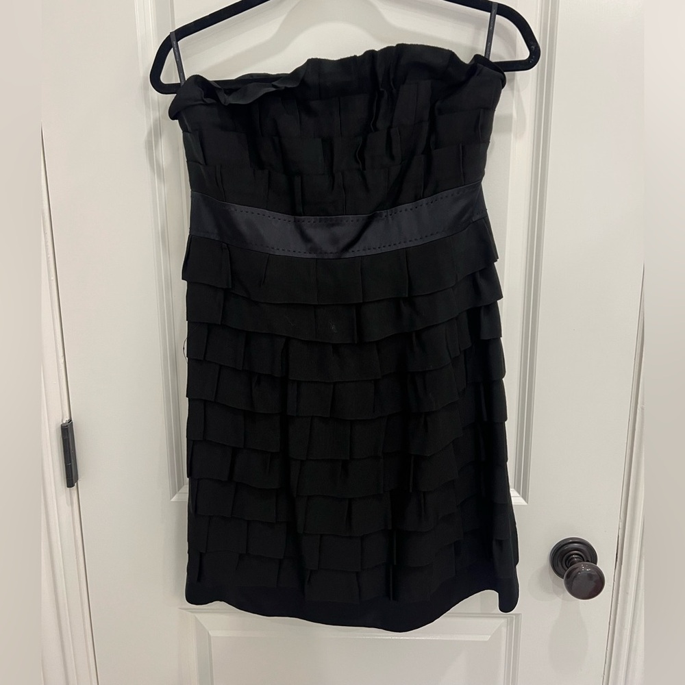 Phoebe Couture Black Strapless Ruffled Cocktail Dress